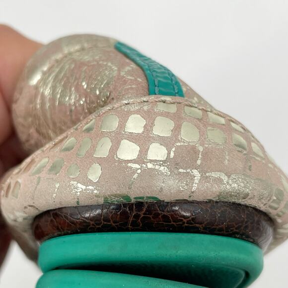 Tieks Romantic Blush Leather Ballet Flats Rose Gold Snakeskin Shiny Metallic 6 - Picture 12 of 16